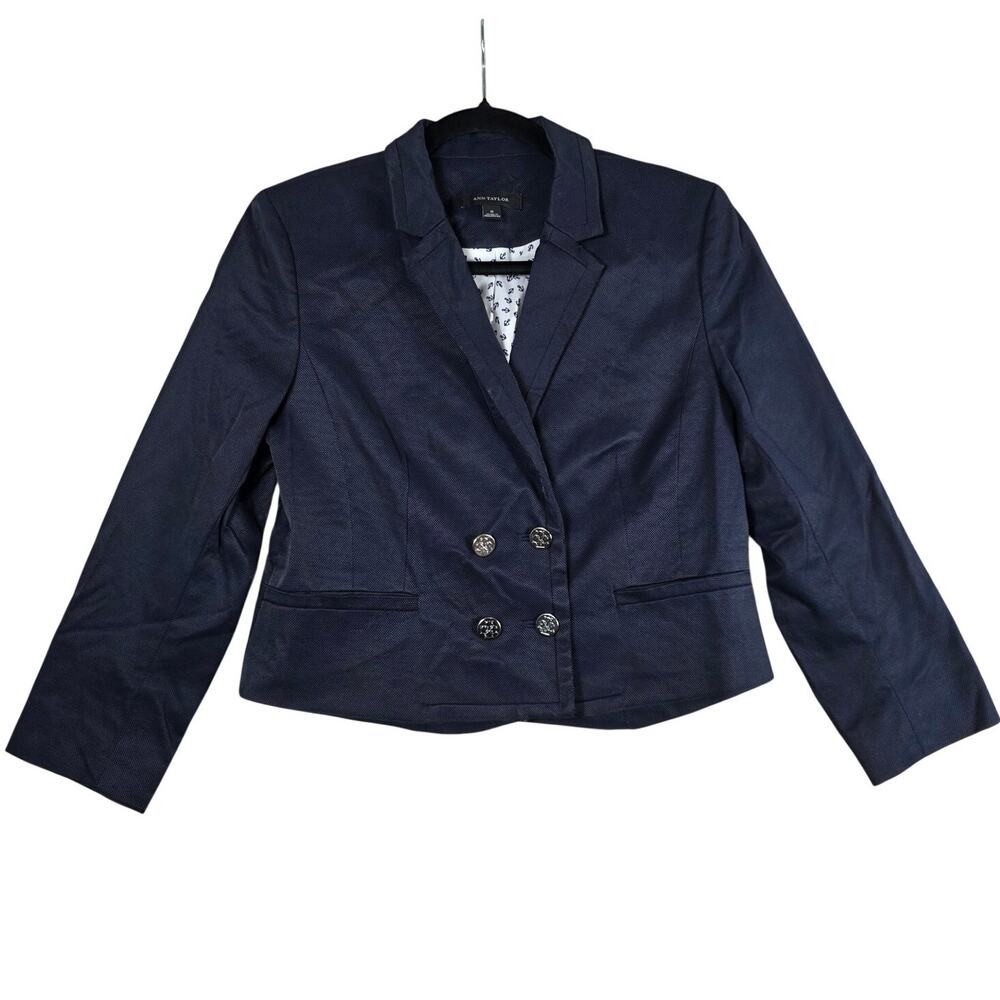 Ann Taylor Womens Nautical Blazer Sz 6 Cropped Preppy Coastal Anchor Naval Retro